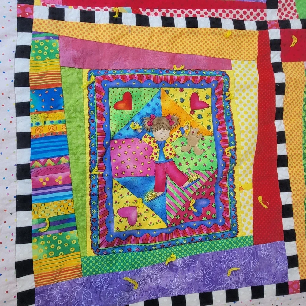 NeedleChasers Chevy Chase Handcrafted 39x42 Patchwork Quilt Rainbow Girl Cotton